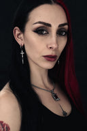 Silver Spiked Gothic Cross Drop Earrings in Stainless Steel