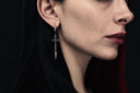 Silver Spiked Gothic Cross Drop Earrings in Stainless Steel
