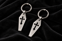 Gothic Coffin Cross Hoop Earrings in Stainless Steel