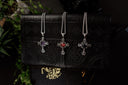 Silver Gothic Cross Necklace with Gemstone Pendant