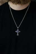 Silver Gothic Cross Necklace with Gemstone Pendant