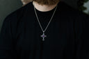 Silver Gothic Cross Necklace with Gemstone Pendant