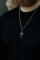 Silver Gothic Cross Necklace with Gemstone Pendant