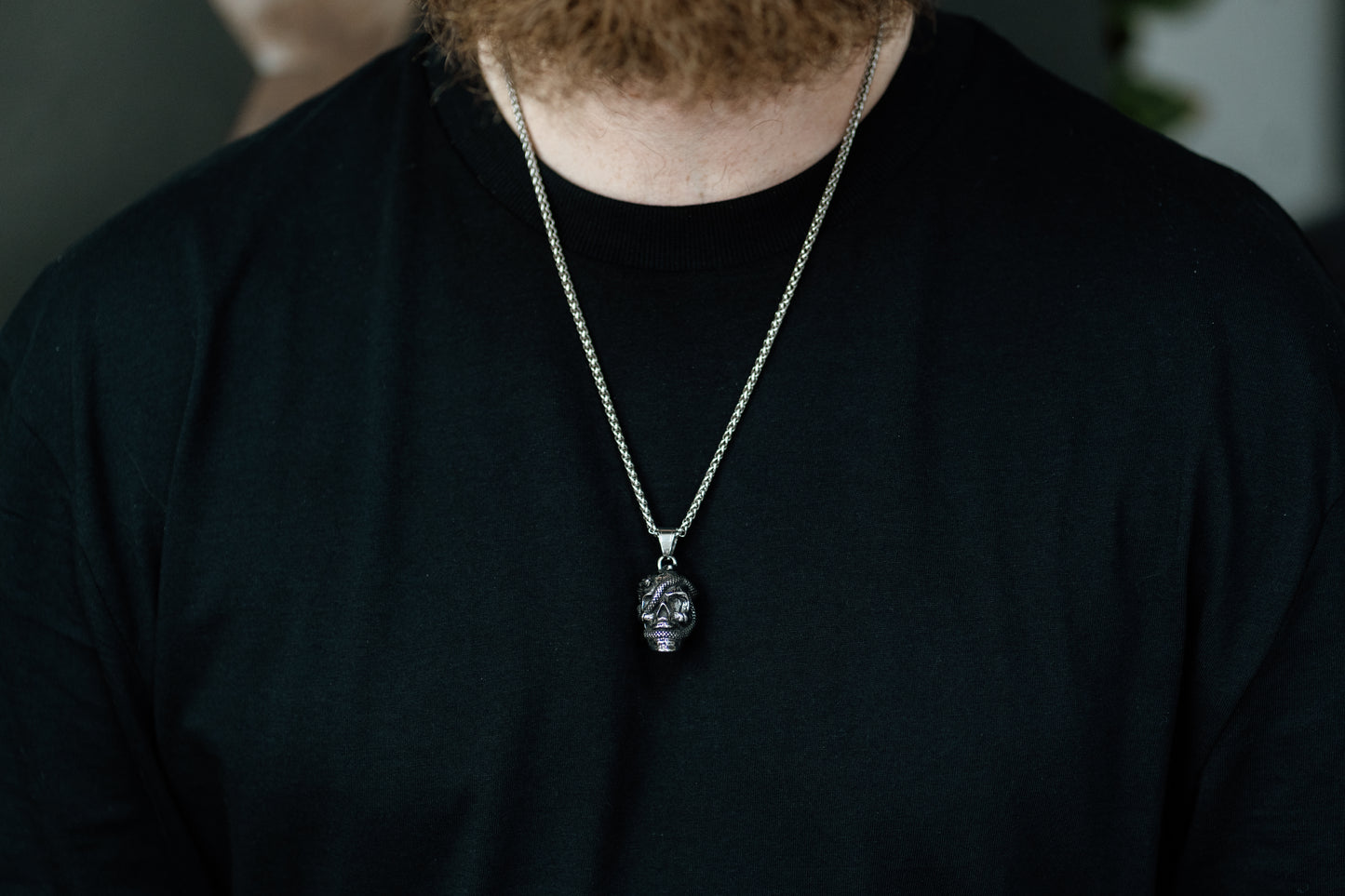 Venomshroud – Detailed Snake and Skull Necklace in Stainless Steel