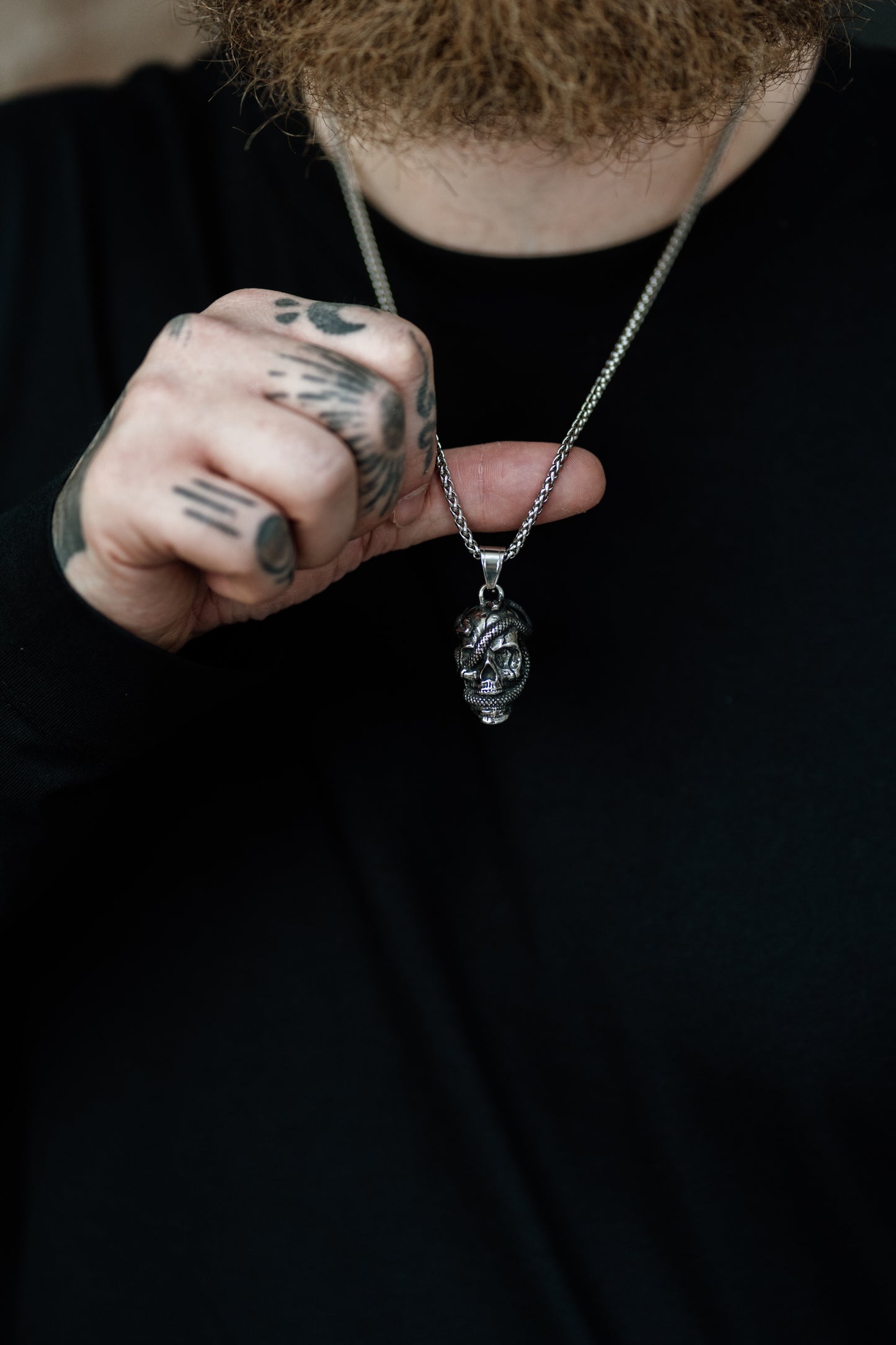 Venomshroud – Detailed Snake and Skull Necklace in Stainless Steel