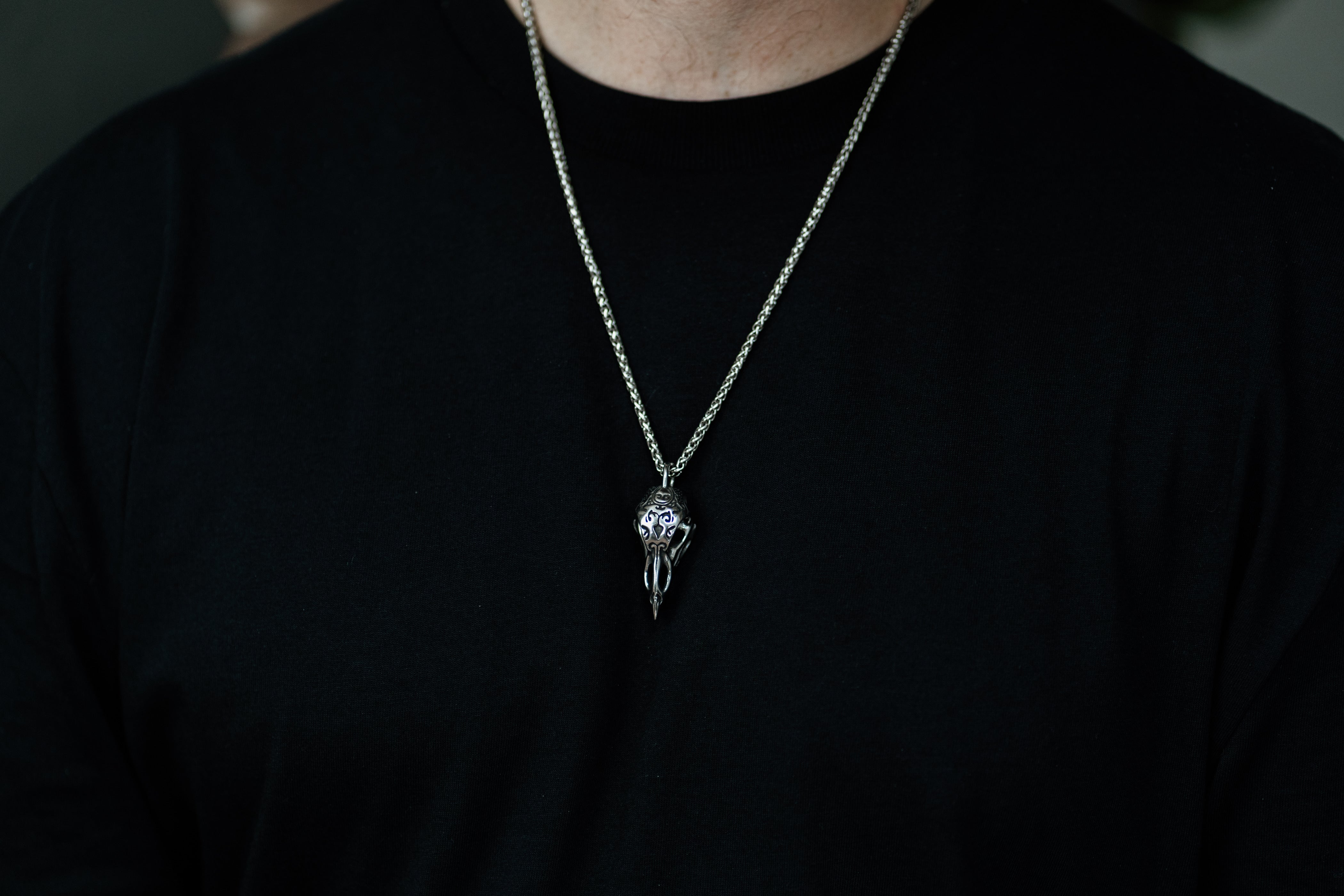 Raven Skull Pendant Necklace