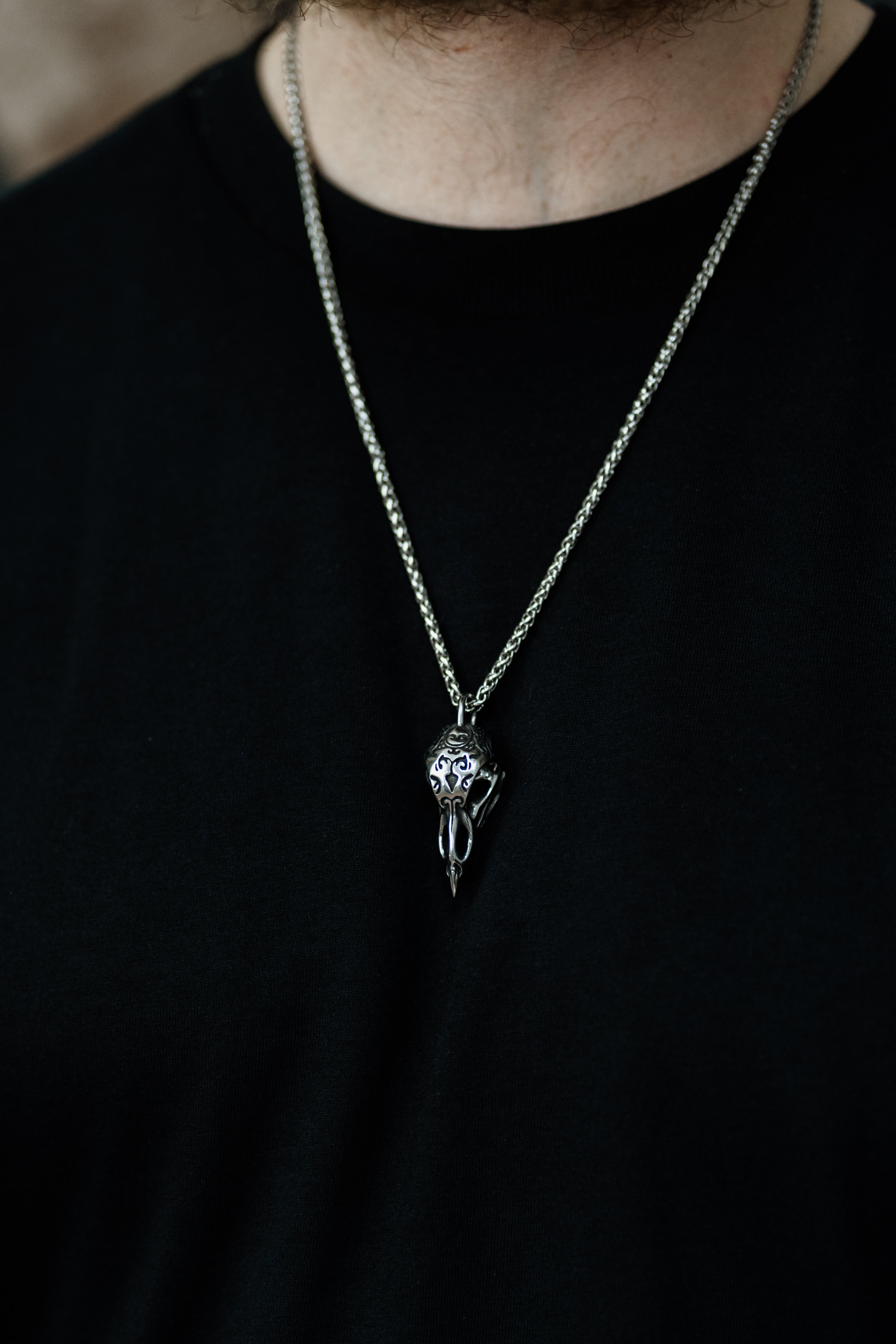 Raven Skull Pendant Necklace