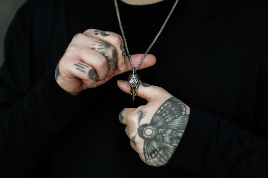 Ravencrest – Silver Raven Skull Pendant and Chain Necklace