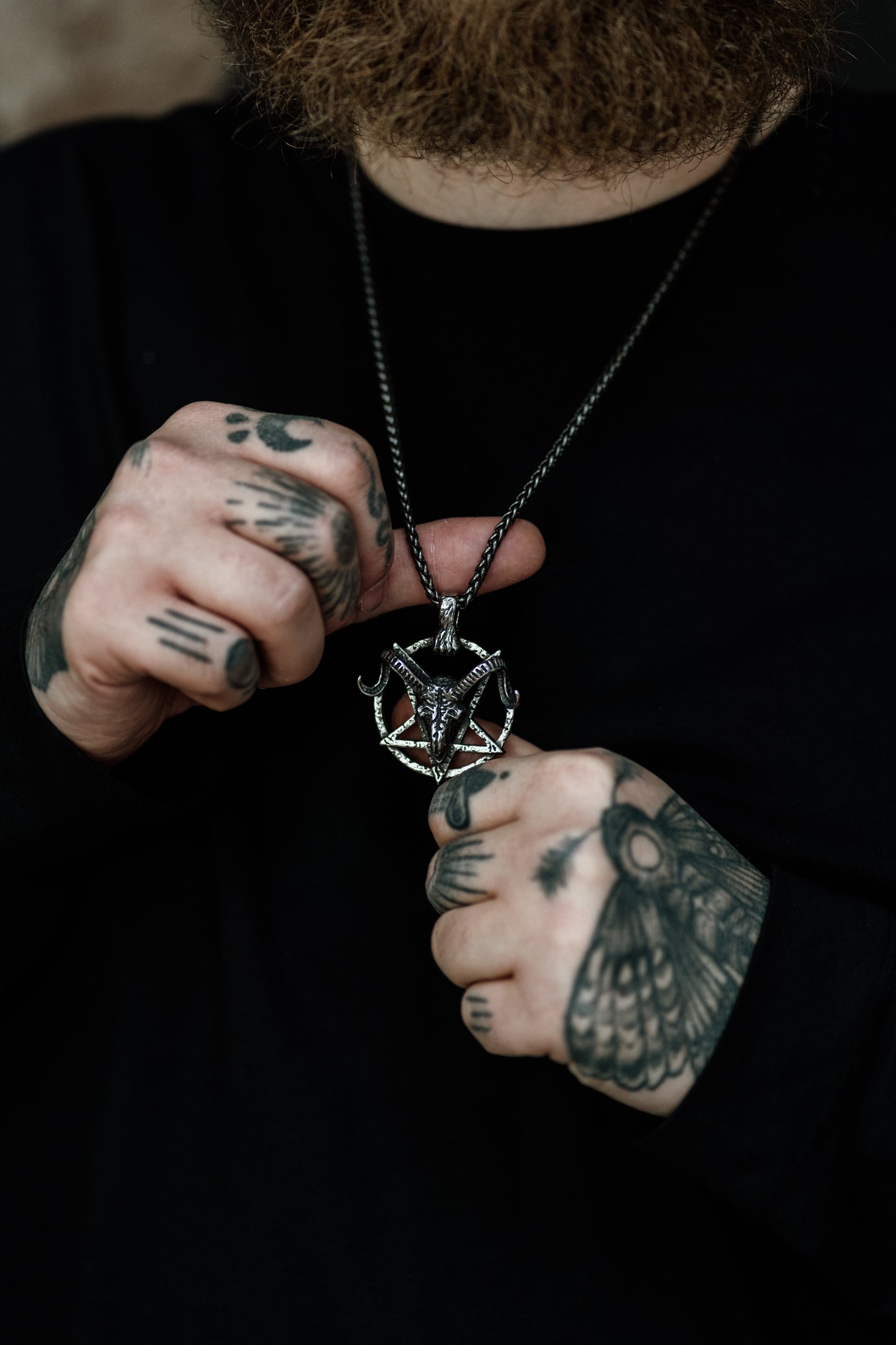 Ram Skull and Pentagram Necklace with Zombie Clasp in Various Styles