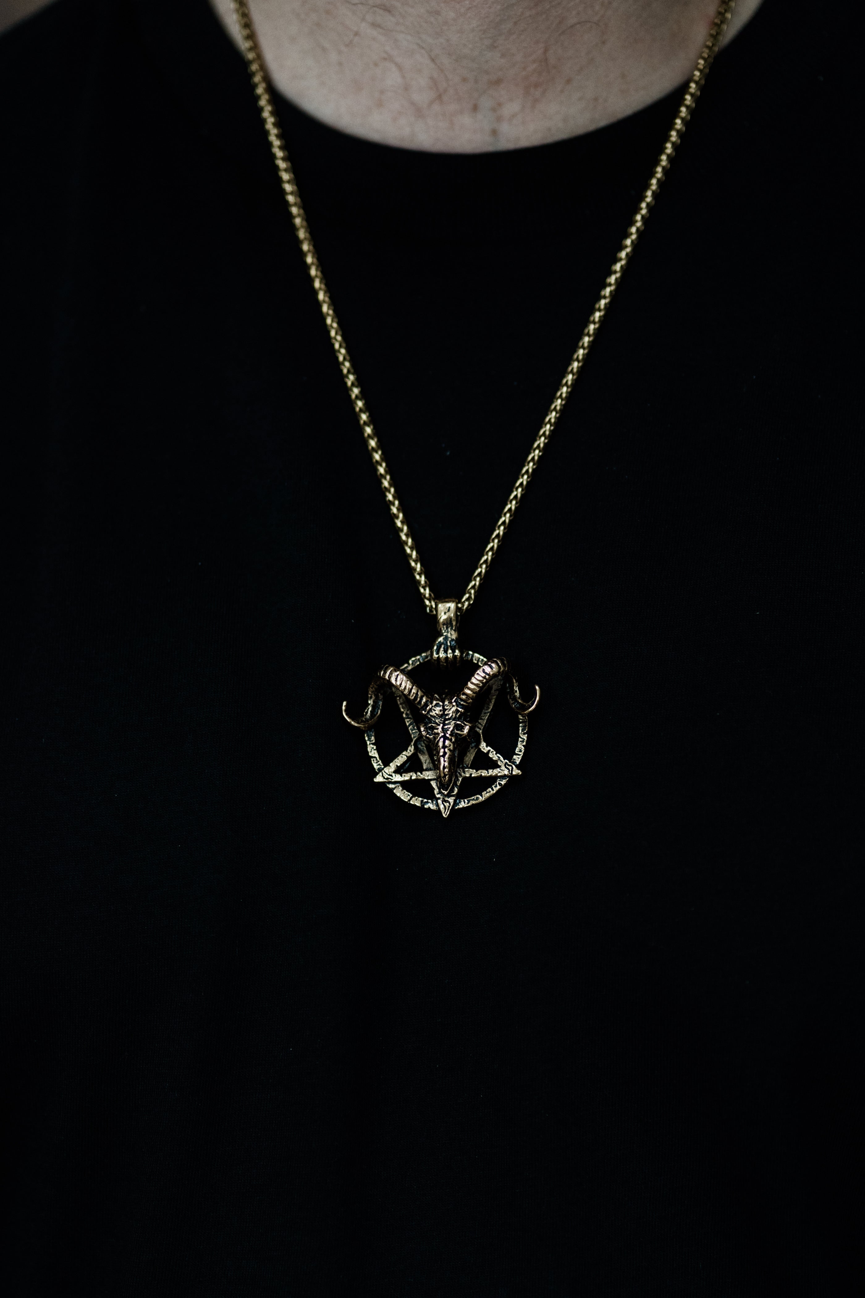 Occult Ram Skull Pentagram Pendant Necklace