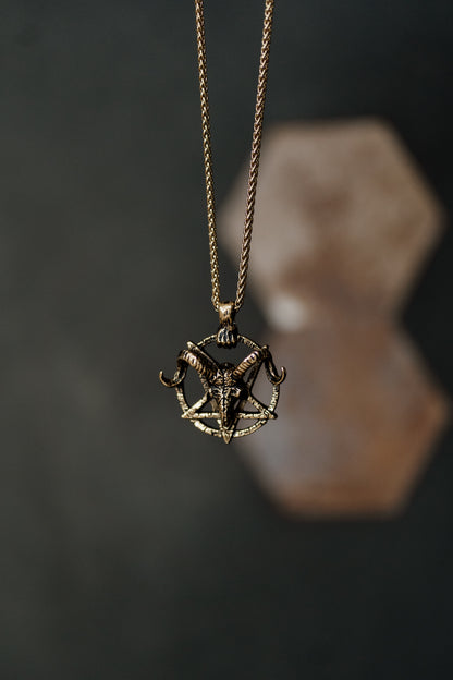 Occult Ram Skull Pentagram Pendant Necklace