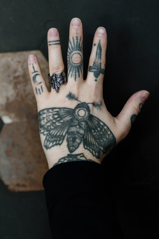 Detailed Silver Moth Statement Ring