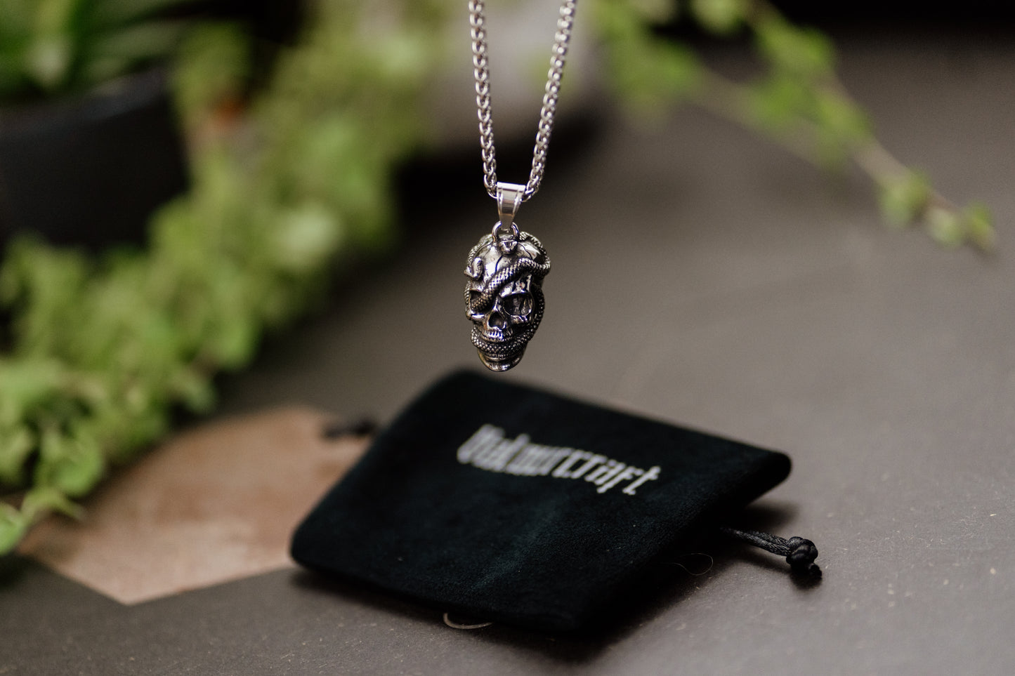 Venomshroud – Detailed Snake and Skull Necklace in Stainless Steel