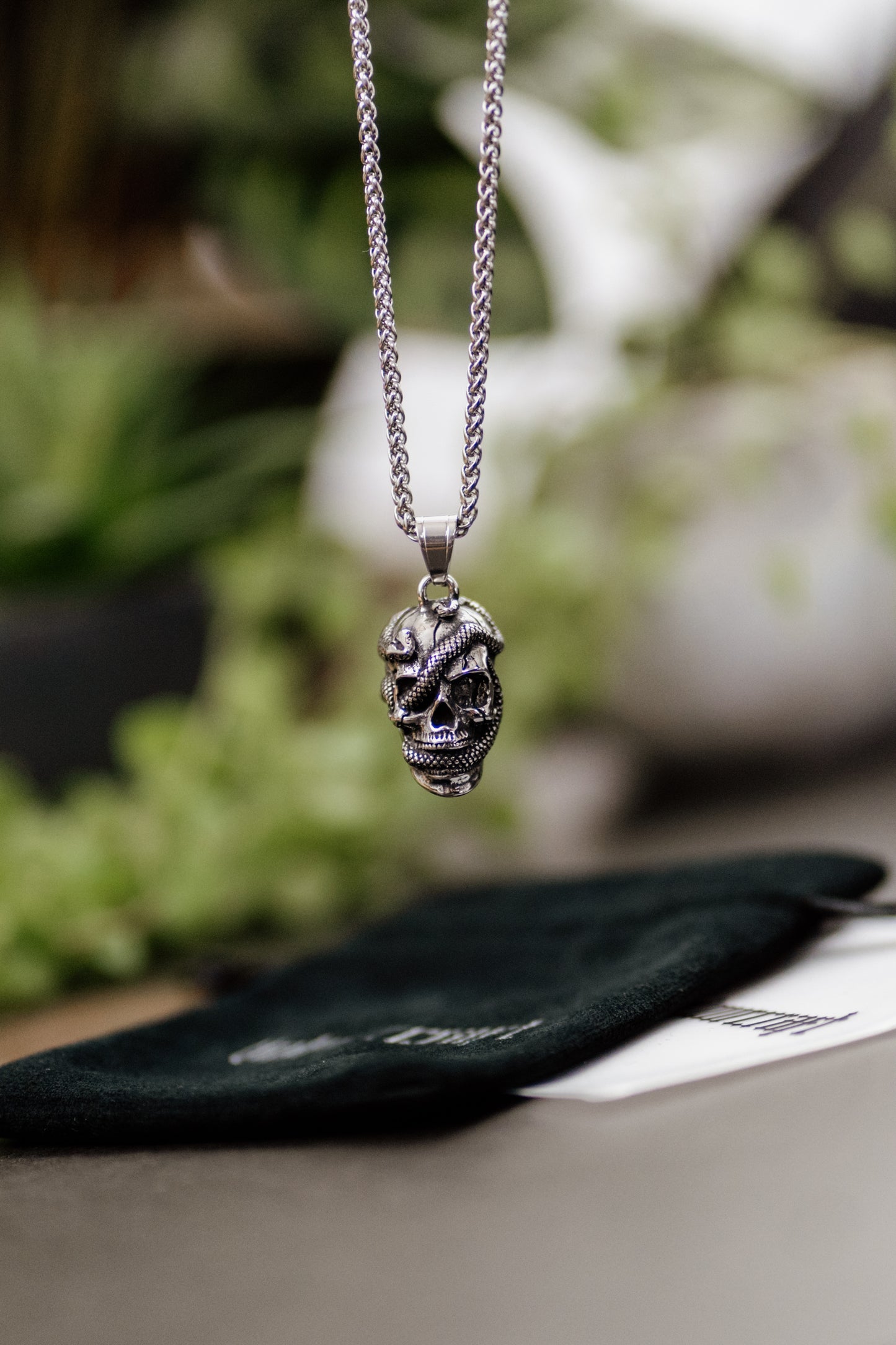 Venomshroud – Detailed Snake and Skull Necklace in Stainless Steel