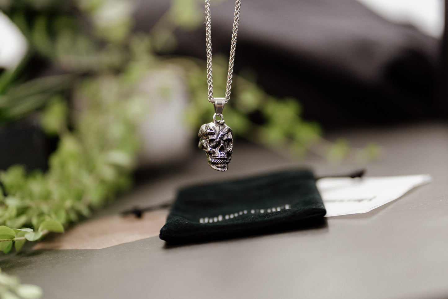Venomshroud – Detailed Snake and Skull Necklace in Stainless Steel