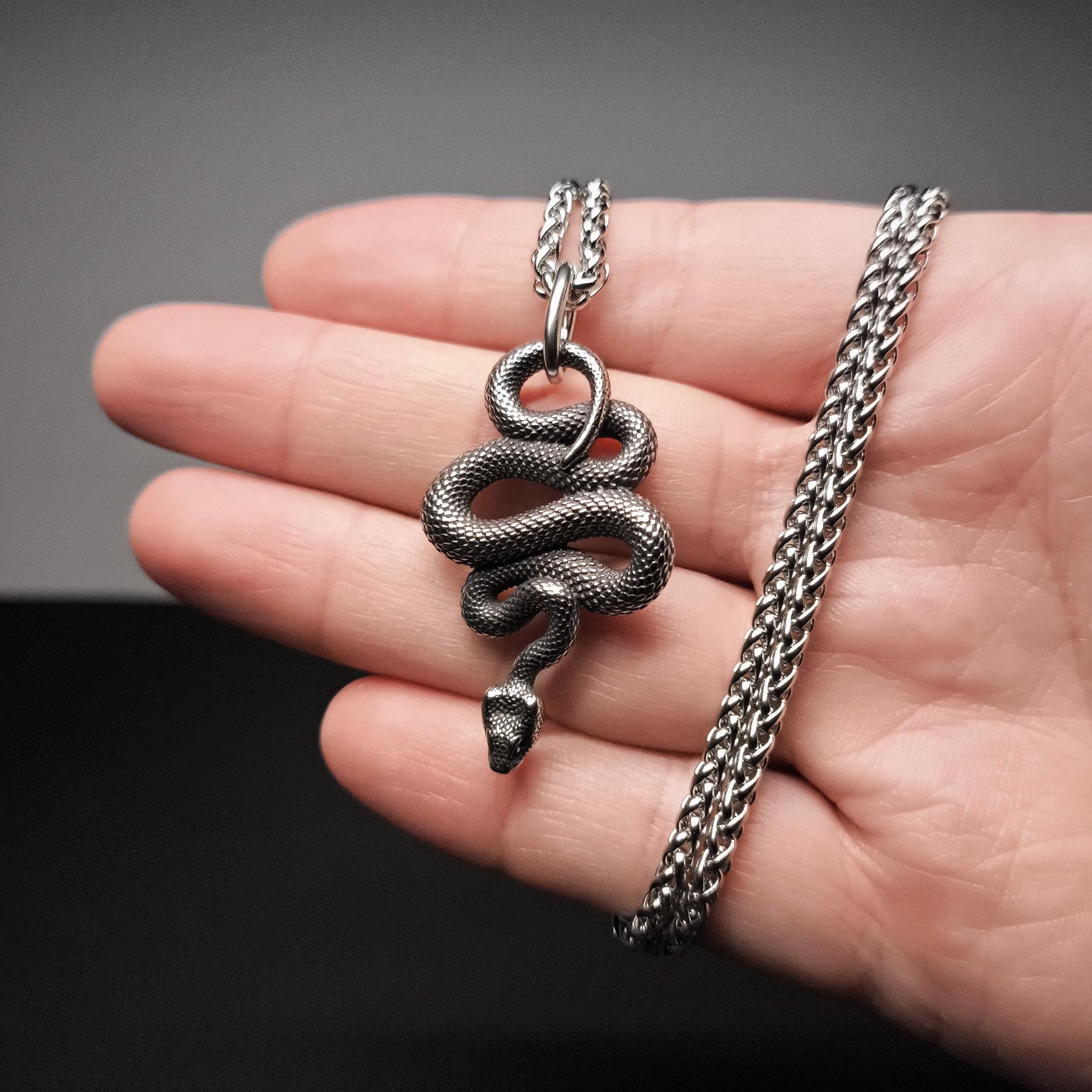 Dark Silver Coiled Serpent Pendant Necklace – ValourCraft