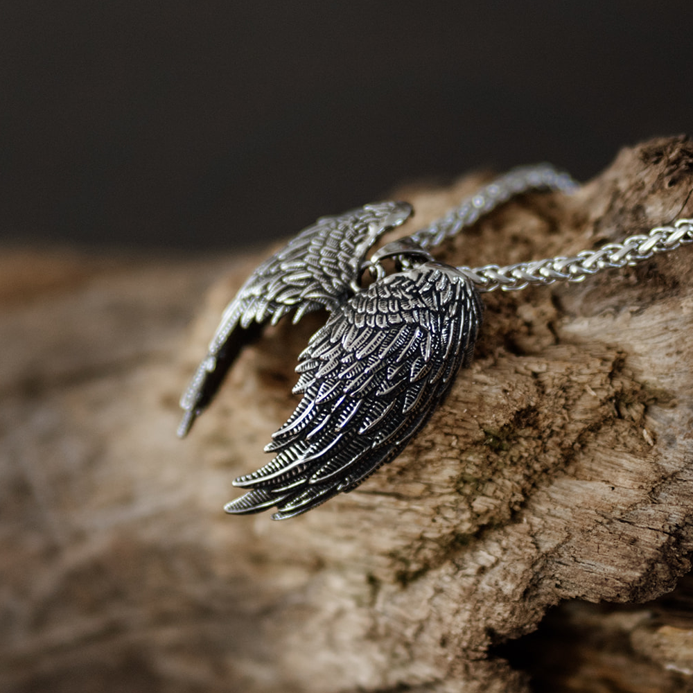Fallen Grace – Silver Angel Wings Pendant and Chain Necklace