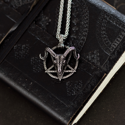 Occult Ram Skull Pentagram Pendant Necklace