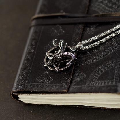 Occult Ram Skull Pentagram Pendant Necklace