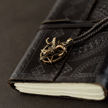 Occult Ram Skull Pentagram Pendant Necklace