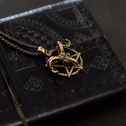 Occult Ram Skull Pentagram Pendant Necklace