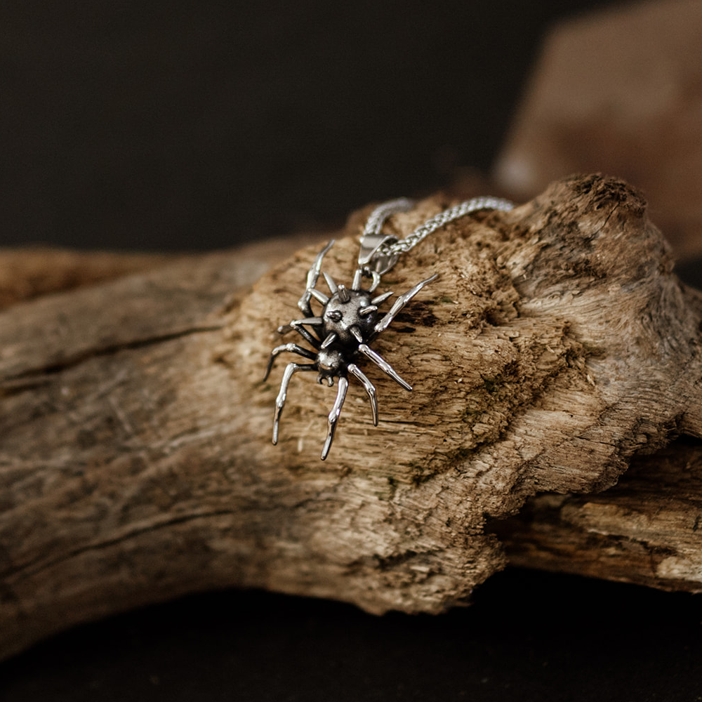 Large Spiked Spider Pendant Necklace